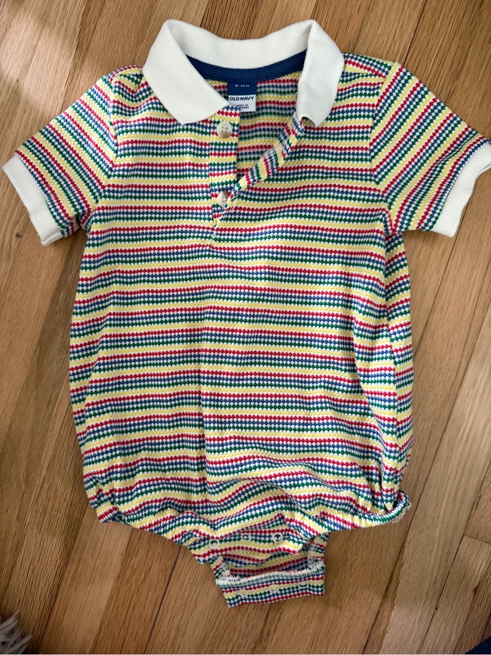 Old Navy Multi-Stripe Polo Romper - White Collar, waffle material